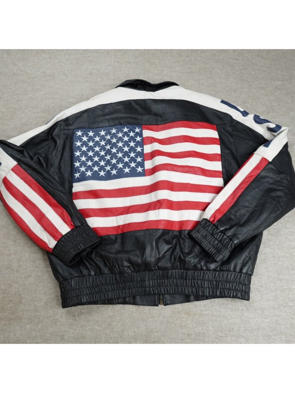 American Flag Mens Jacket XL Black Double Sided Bomber Removable Liner Vintage